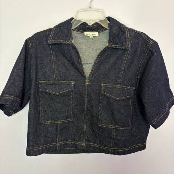Aaron & Amber Denim Top, Cropped, EUC, Size L - Picture 3 of 8